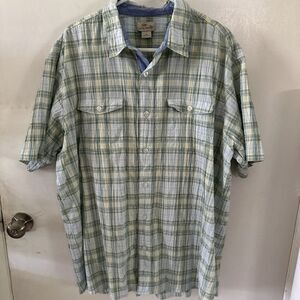 Bob Timberlake Shirt Mens 2XL Bue Green White Plaid Short‎ Sleeve Button Up